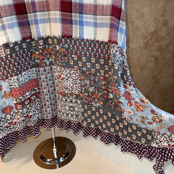 Ali Miles Patchwork Plaid Floral Oversized Boyfriend Shirt 3/4 Sleeves Sz Large - Picture 7 of 10